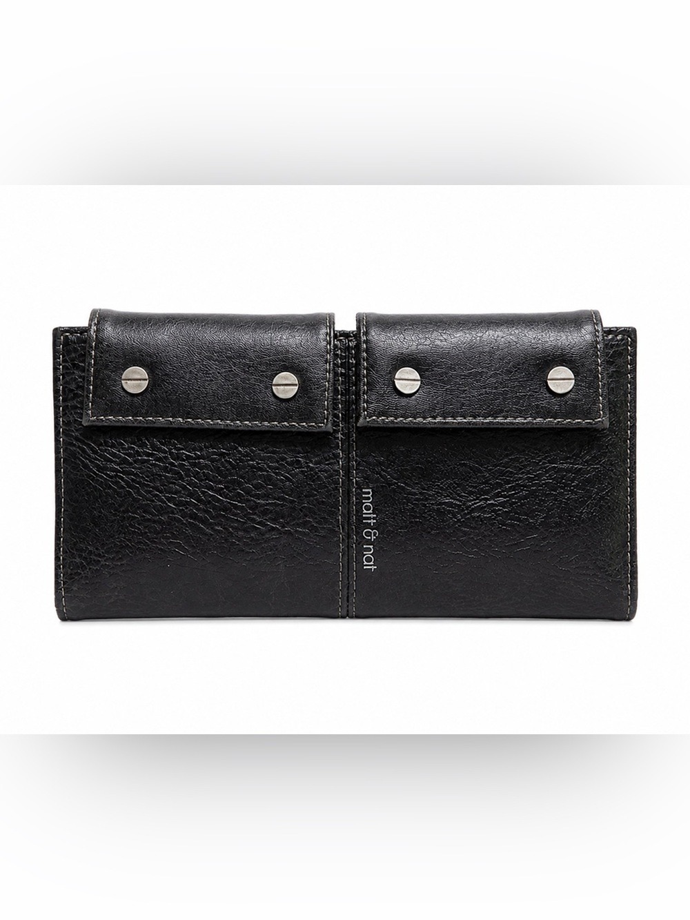Matt & Nat Black Double Pocket Vegan Leather Wallet Y2K Moto